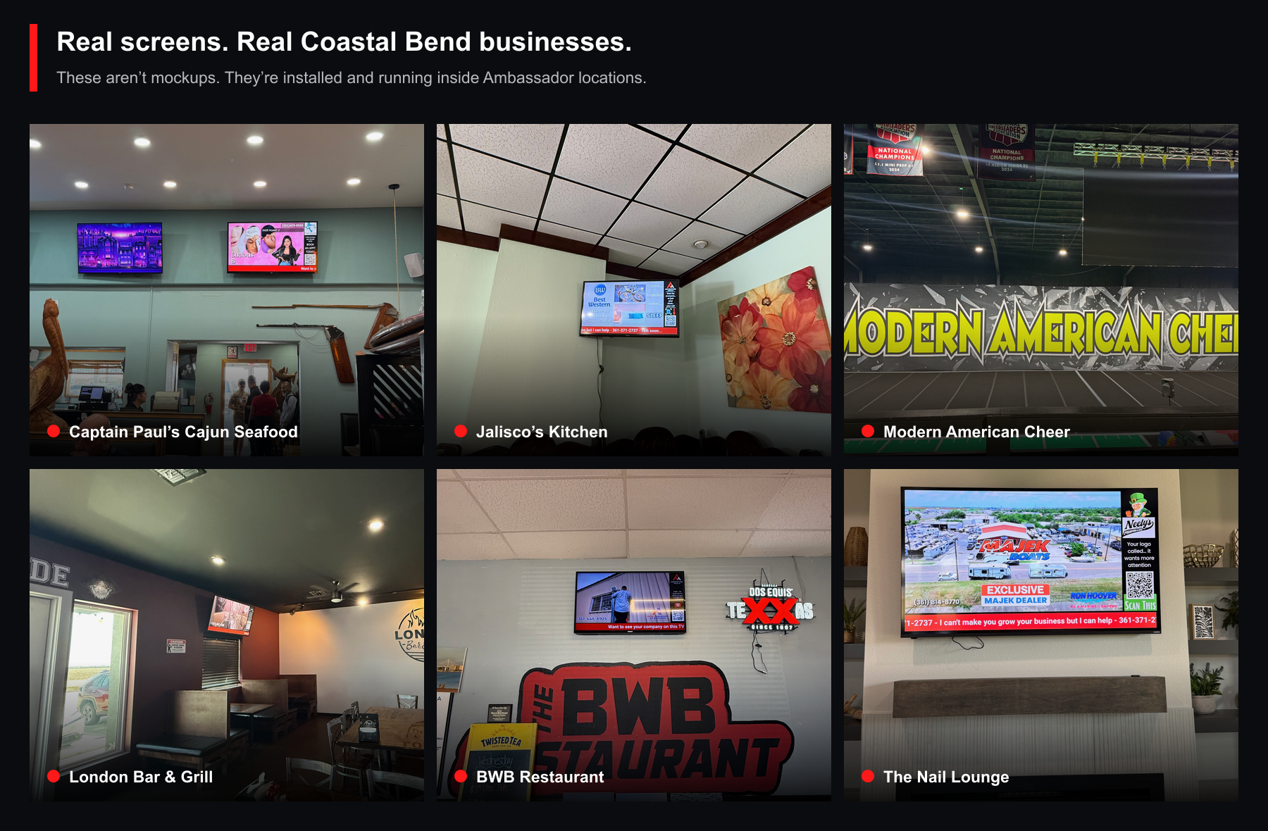 Real Adventure Media TVs inside six Coastal Bend Ambassador locations